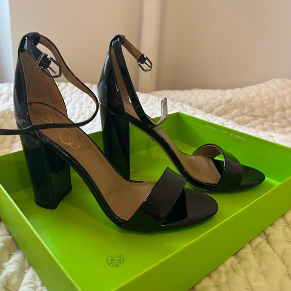 Sam Edelman Black Patent Block Heel Sandals Yaro Women’s Evening shoe NEVER WORN - Picture 2 of 8